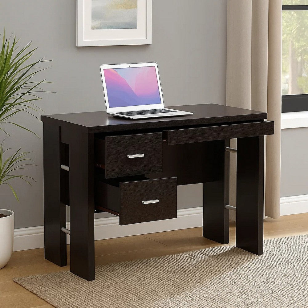 Laptop Desk, 3 Storage Drawers, 39 Inch, Red Cocoa Brown Wood -BM334393