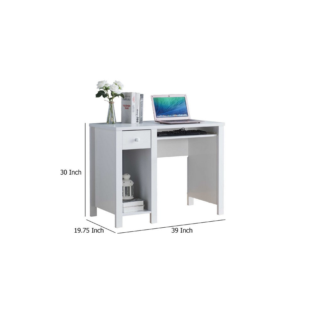 Akol Computer Desk, Keyboard Drawer and Storage, 39 Inch, Modern White -BM334405