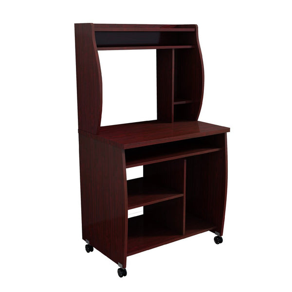 Niro Utility Desk Cart with Hutch, 7 Shelves, 53 Inch Mahogany Brown -BM334406
