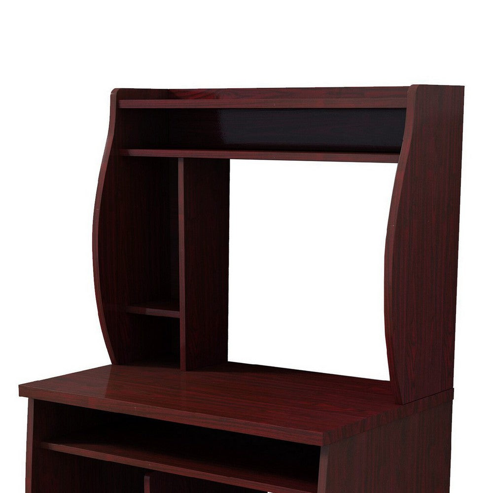 Niro Utility Desk Cart with Hutch, 7 Shelves, 53 Inch Mahogany Brown -BM334406