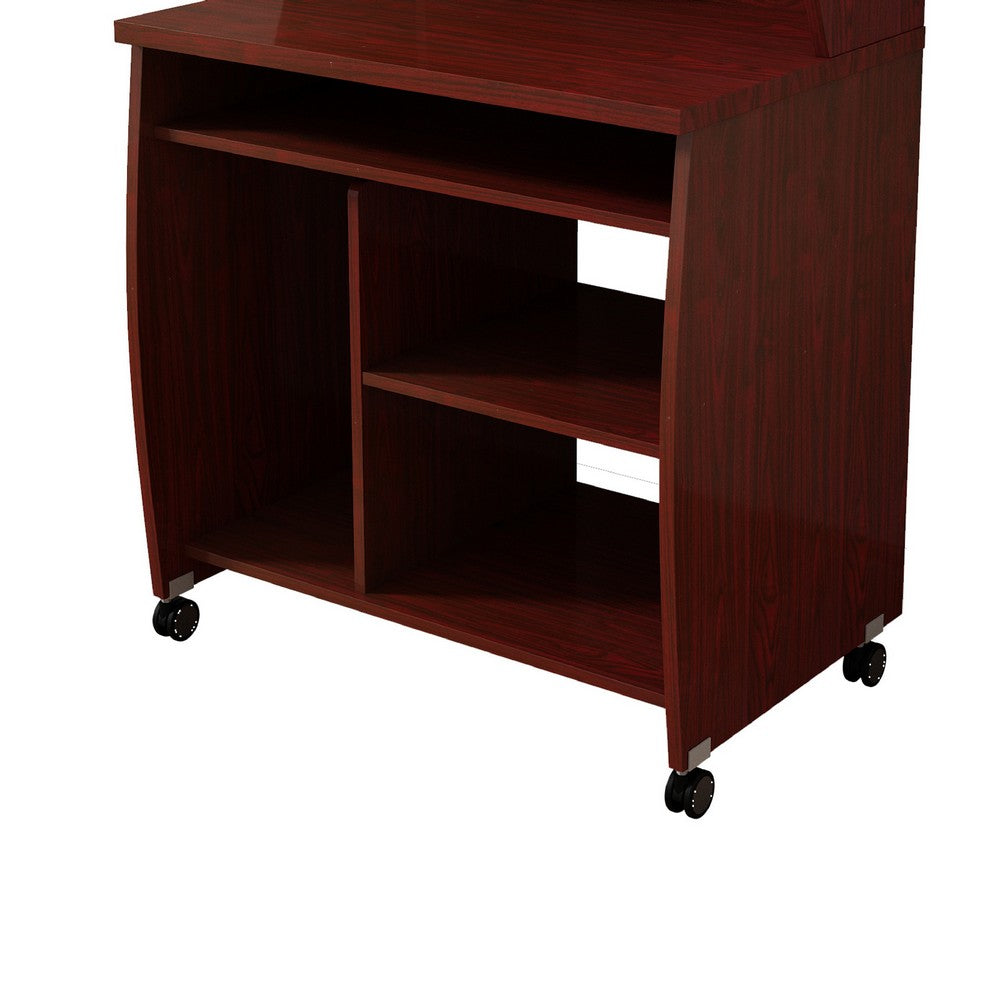 Niro Utility Desk Cart with Hutch, 7 Shelves, 53 Inch Mahogany Brown -BM334406