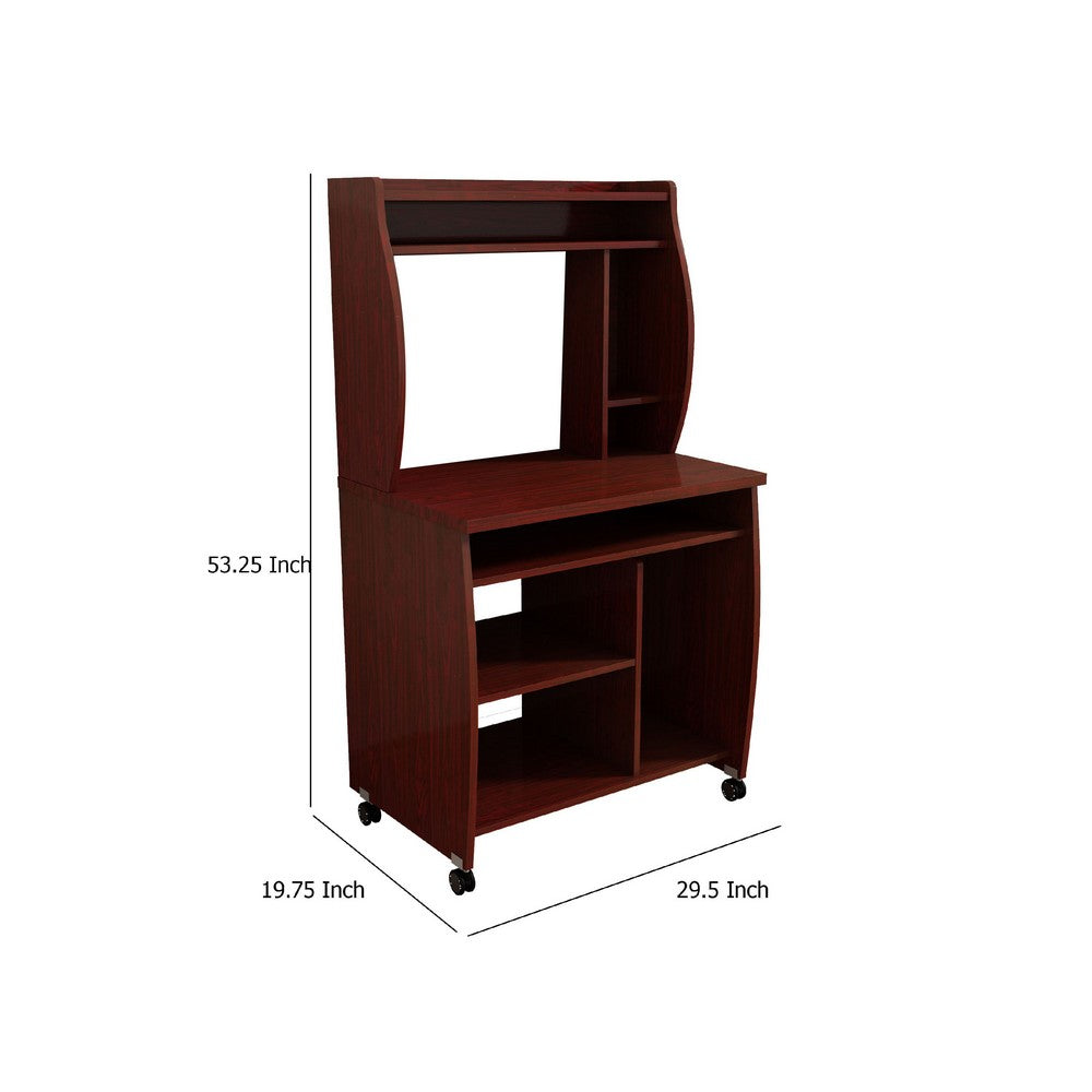 Niro Utility Desk Cart with Hutch, 7 Shelves, 53 Inch Mahogany Brown -BM334406