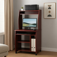 Niro Utility Desk Cart with Hutch, 7 Shelves, 53 Inch Mahogany Brown -BM334406