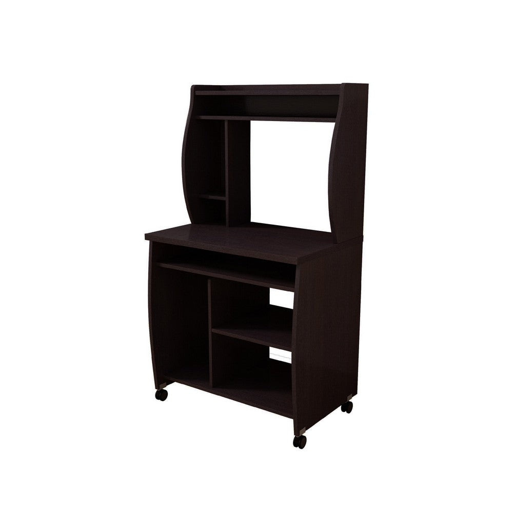 Niro Utility Desk Cart with Hutch, 7 Shelves, 53 Inch Red Cocoa Brown -BM334407