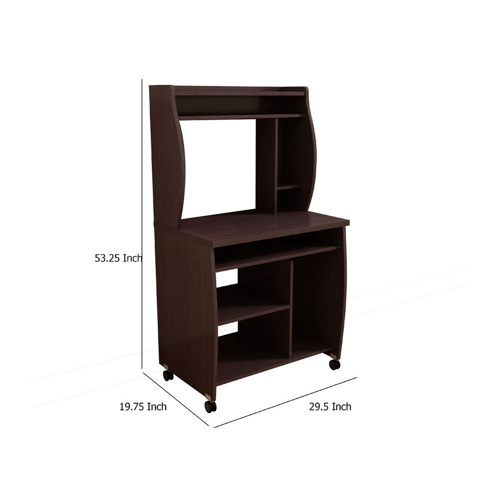 Niro Utility Desk Cart with Hutch, 7 Shelves, 53 Inch Red Cocoa Brown -BM334407