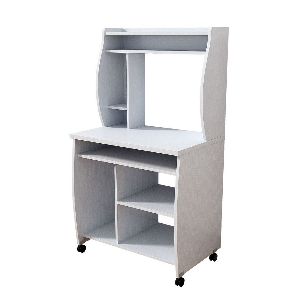 Niro Utility Desk Cart with Hutch, 7 Shelves, 53 Inch White Wood -BM334408