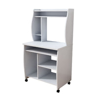 Niro Utility Desk Cart with Hutch, 7 Shelves, 53 Inch White Wood -BM334408