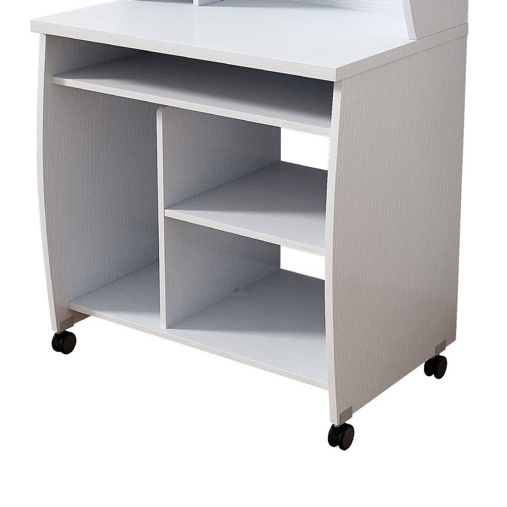 Niro Utility Desk Cart with Hutch, 7 Shelves, 53 Inch White Wood -BM334408