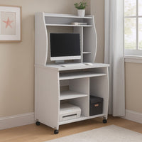 Niro Utility Desk Cart with Hutch, 7 Shelves, 53 Inch White Wood -BM334408