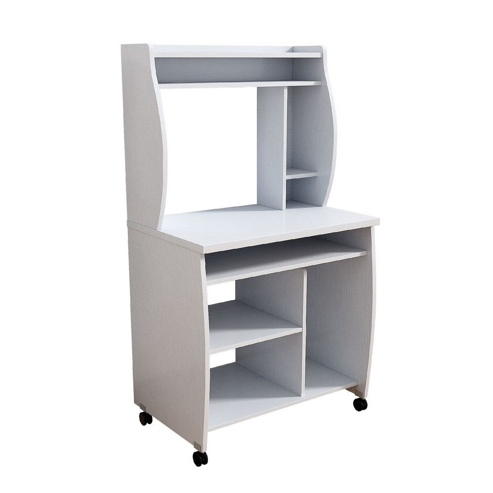 Niro Utility Desk Cart with Hutch, 7 Shelves, 53 Inch White Wood -BM334408