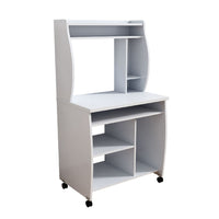 Niro Utility Desk Cart with Hutch, 7 Shelves, 53 Inch White Wood -BM334408