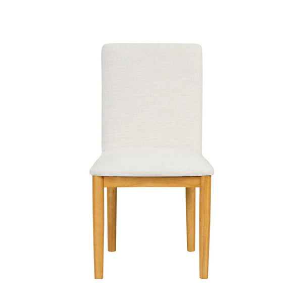 Side Dining Chair Set of 2, Solid Wood, Cream Textured Woven Fabric -BM334409