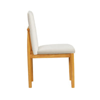Side Dining Chair Set of 2, Solid Wood, Cream Textured Woven Fabric -BM334409