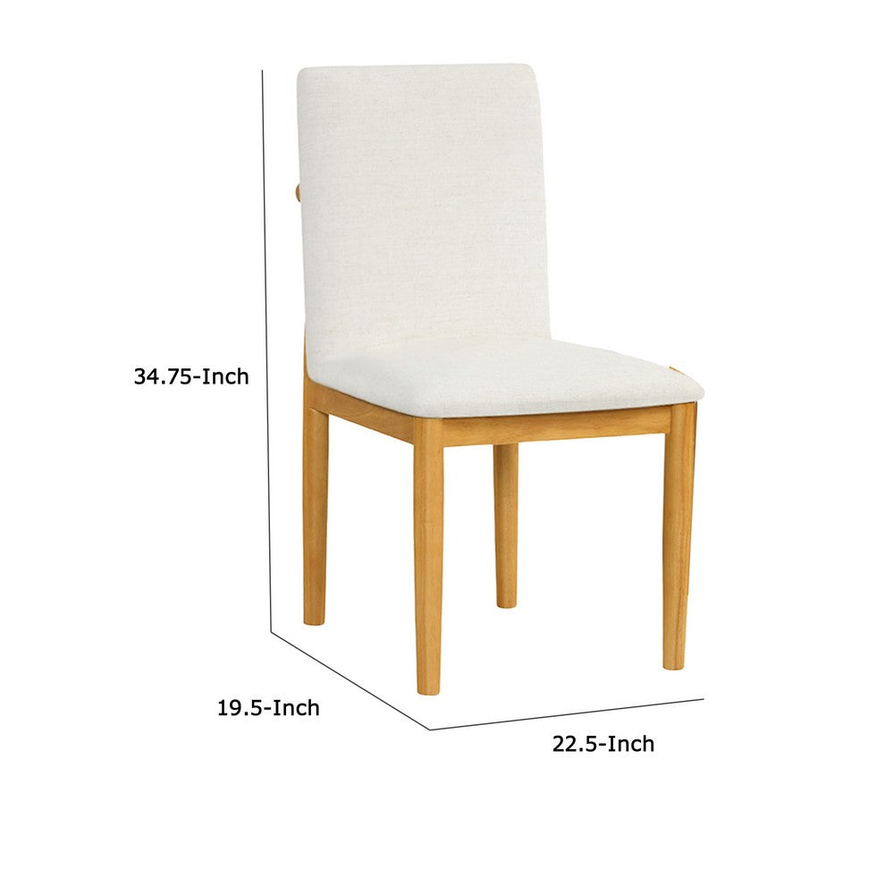 Side Dining Chair Set of 2, Solid Wood, Cream Textured Woven Fabric -BM334409