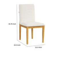 Side Dining Chair Set of 2, Solid Wood, Cream Textured Woven Fabric -BM334409