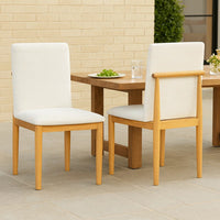 Side Dining Chair Set of 2, Solid Wood, Cream Textured Woven Fabric -BM334409
