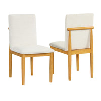 Side Dining Chair Set of 2, Solid Wood, Cream Textured Woven Fabric -BM334409