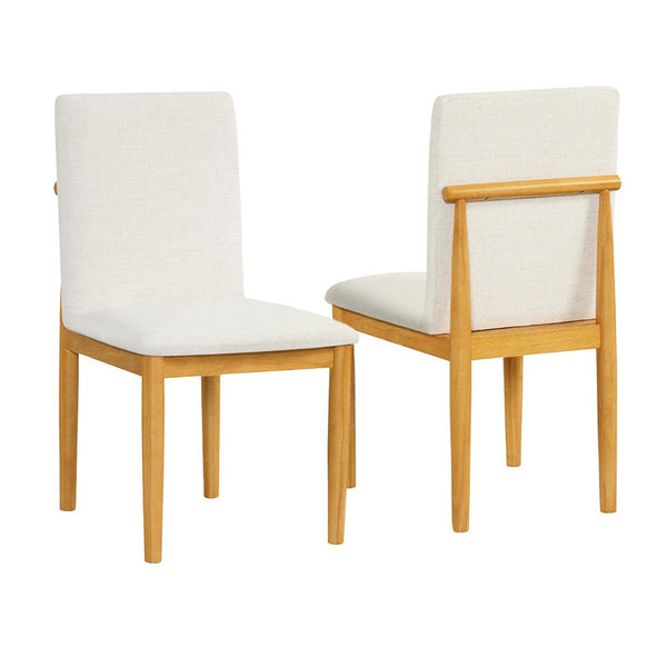 Side Dining Chair Set of 2, Solid Wood, Cream Textured Woven Fabric -BM334409