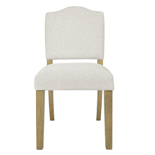 Side Dining Chair, Open Back Solid Wood Frame, Cream Woven Fabric -BM334410