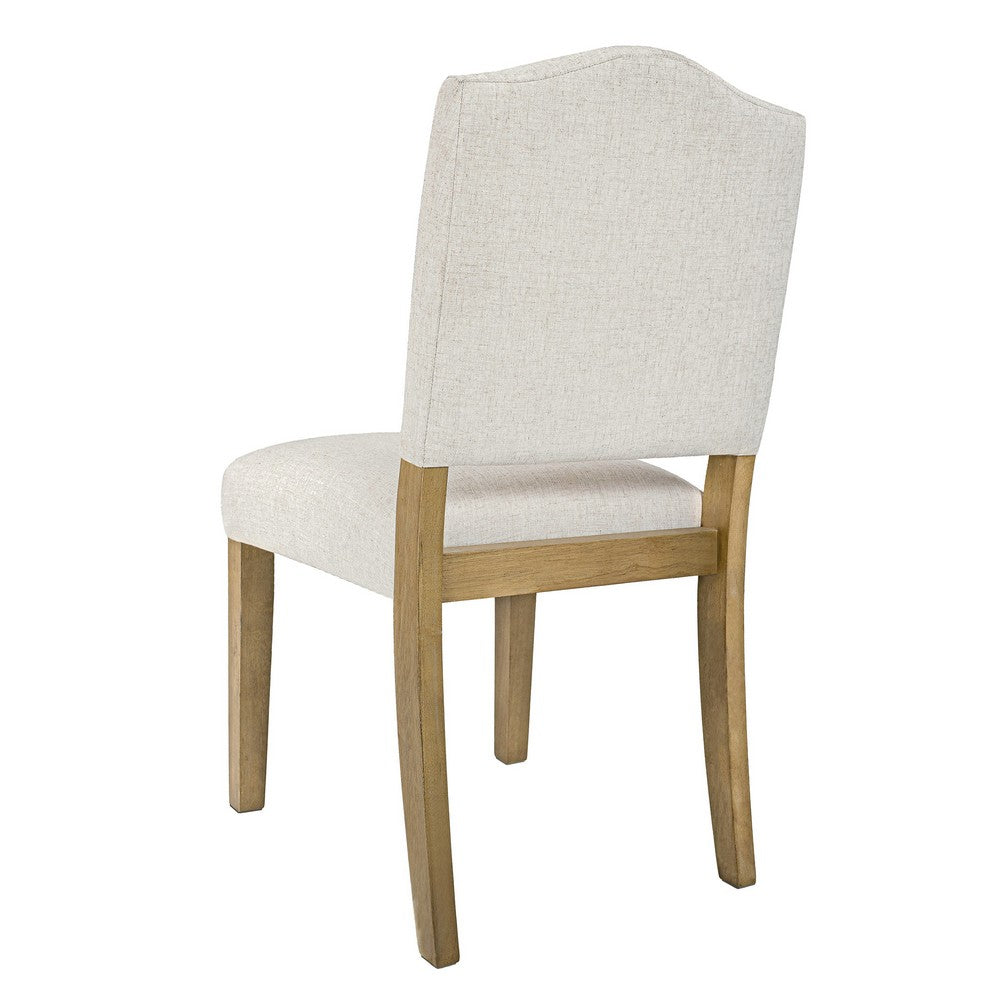 Side Dining Chair, Open Back Solid Wood Frame, Cream Woven Fabric -BM334410