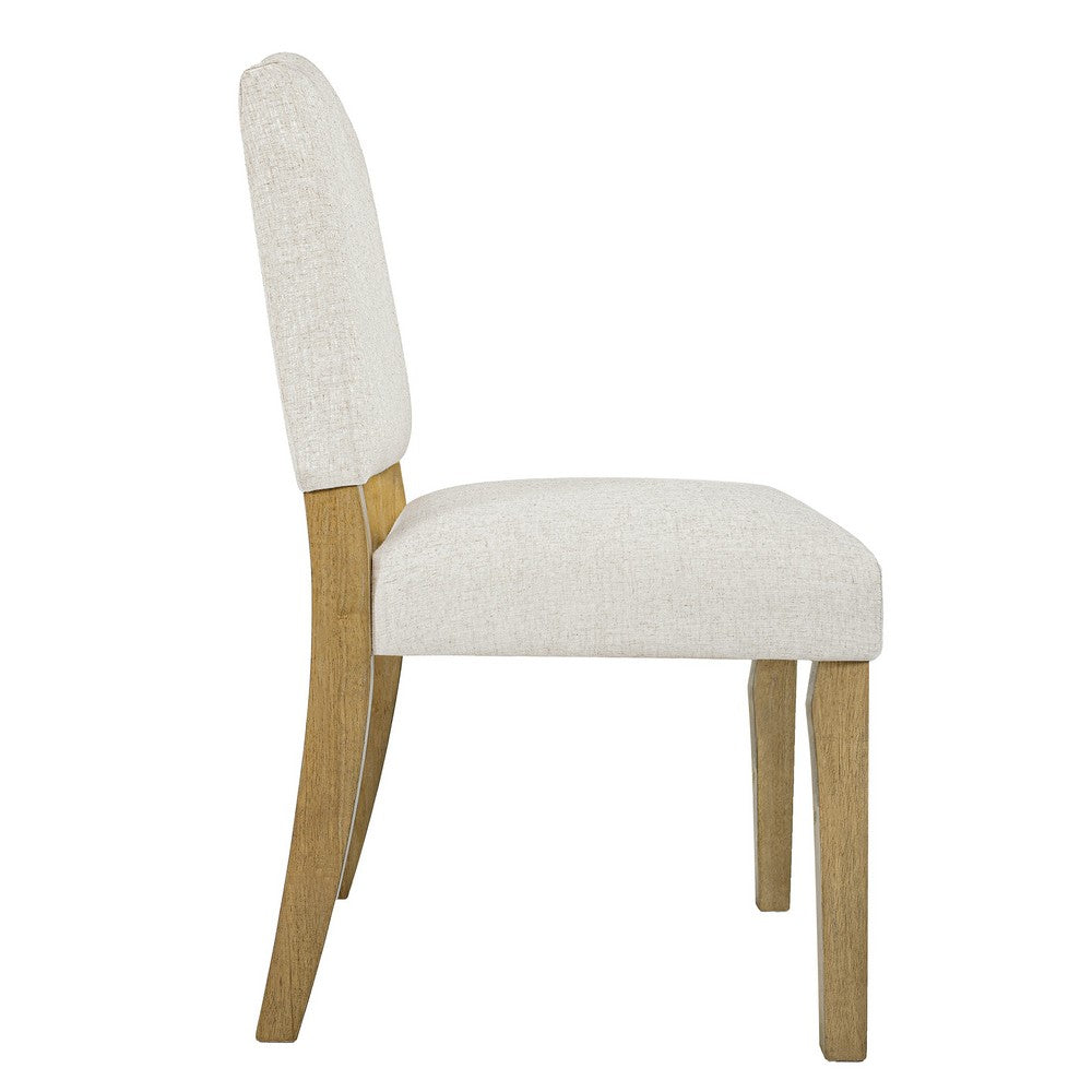 Side Dining Chair, Open Back Solid Wood Frame, Cream Woven Fabric -BM334410