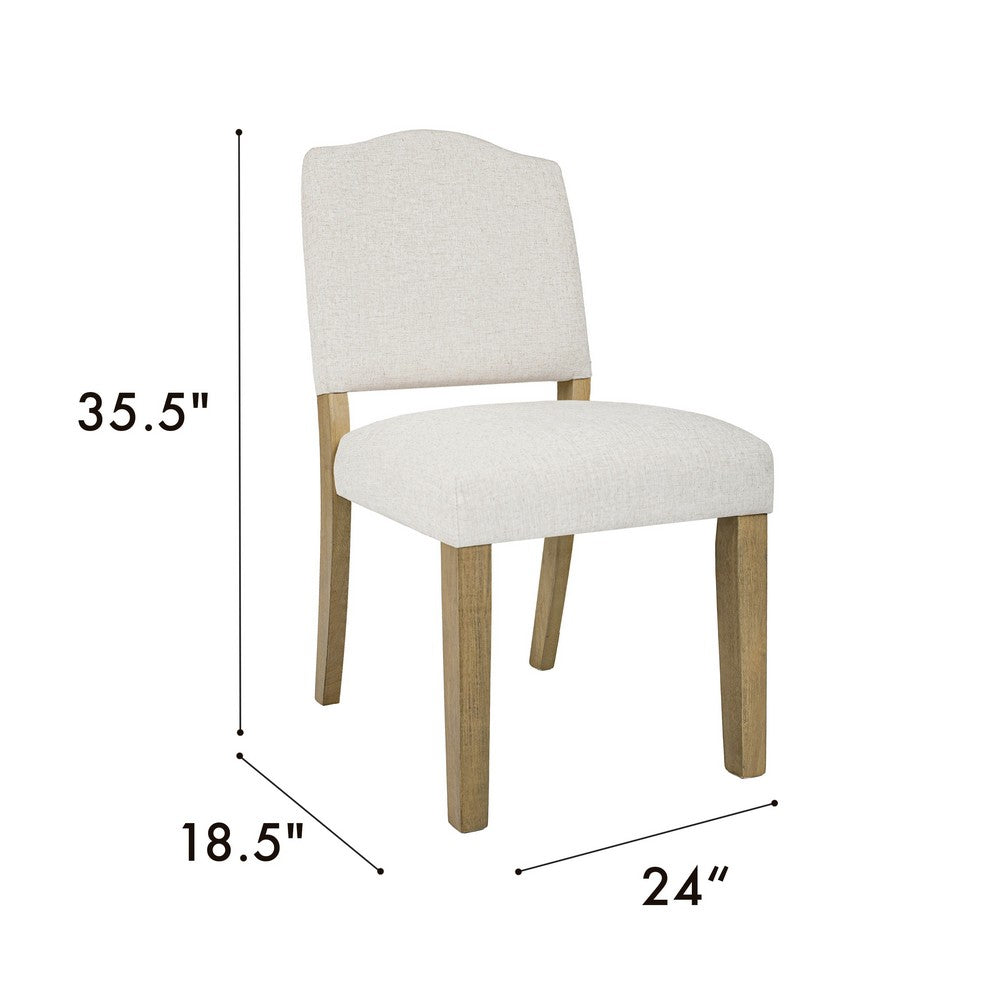 Side Dining Chair, Open Back Solid Wood Frame, Cream Woven Fabric -BM334410