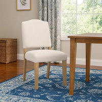 Side Dining Chair, Open Back Solid Wood Frame, Cream Woven Fabric -BM334410