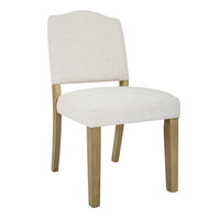 Side Dining Chair, Open Back Solid Wood Frame, Cream Woven Fabric -BM334410