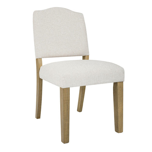 Side Dining Chair, Open Back Solid Wood Frame, Cream Woven Fabric -BM334410