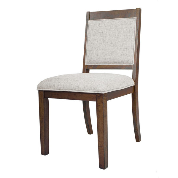 Tom Side Dining Chair Set of 2, Brown Solid Wood, Ivory Woven Fabric -BM334411