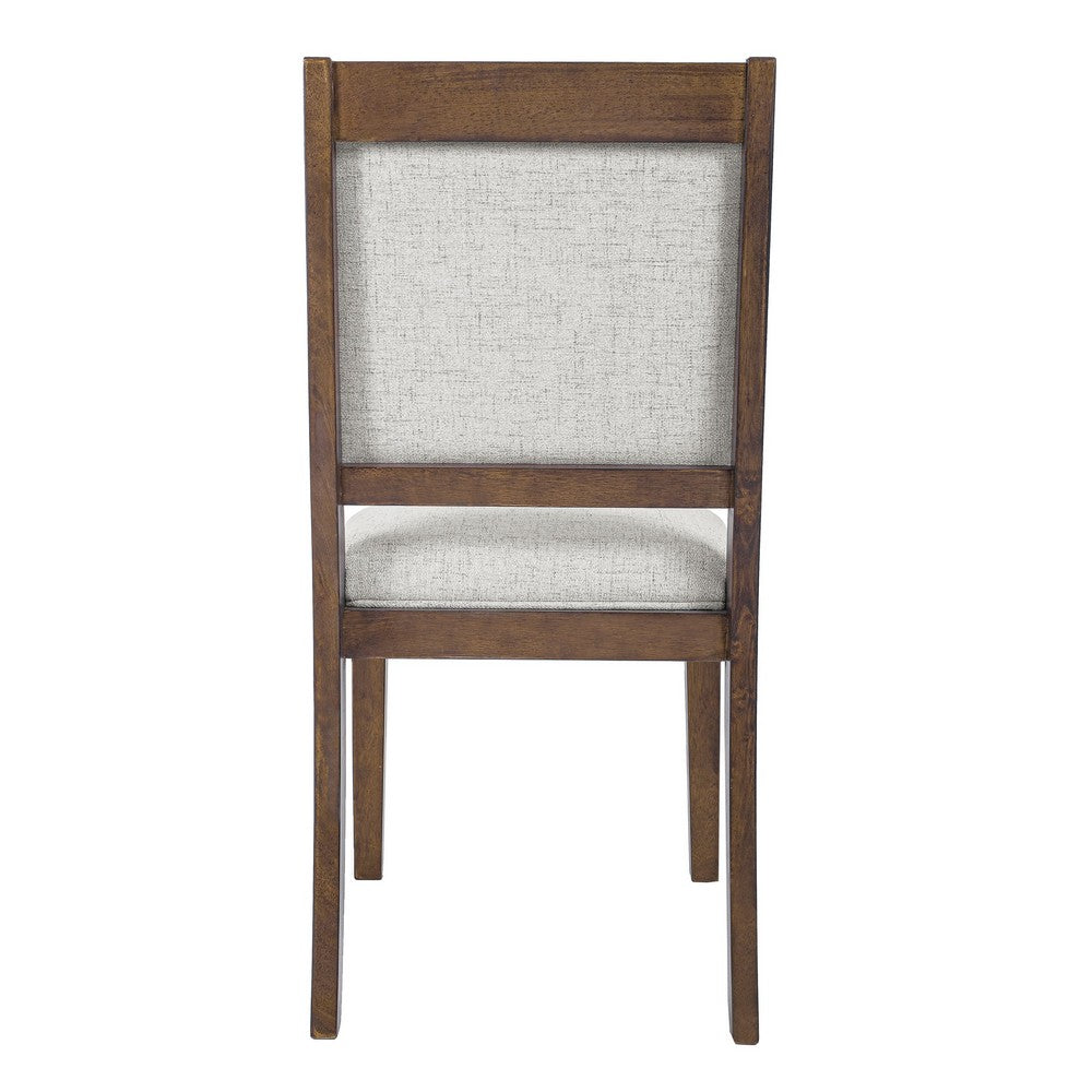 Tom Side Dining Chair Set of 2, Brown Solid Wood, Ivory Woven Fabric -BM334411
