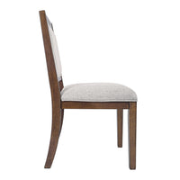 Tom Side Dining Chair Set of 2, Brown Solid Wood, Ivory Woven Fabric -BM334411