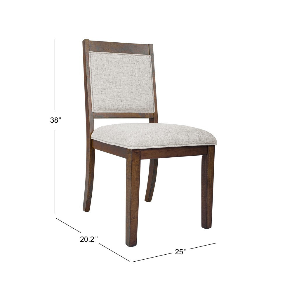 Tom Side Dining Chair Set of 2, Brown Solid Wood, Ivory Woven Fabric -BM334411