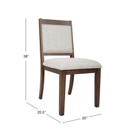 Tom Side Dining Chair Set of 2, Brown Solid Wood, Ivory Woven Fabric -BM334411