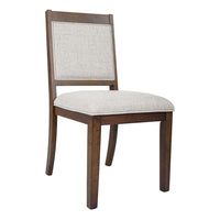 Tom Side Dining Chair Set of 2, Brown Solid Wood, Ivory Woven Fabric -BM334411