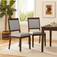 Tom Side Dining Chair Set of 2, Brown Solid Wood, Gray Woven Fabric -BM334412