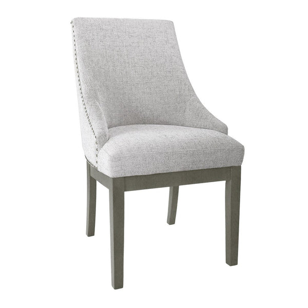 Side Dining Chair with Barrel Curved Back, Neutral Gray Textured Woven -BM334413