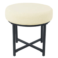 Zac Round Ottoman Footstool, Black Metal, Cream Faux Sheepskin 18 Inch -BM334414