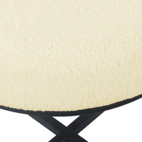 Zac Round Ottoman Footstool, Black Metal, Cream Faux Sheepskin 18 Inch -BM334414