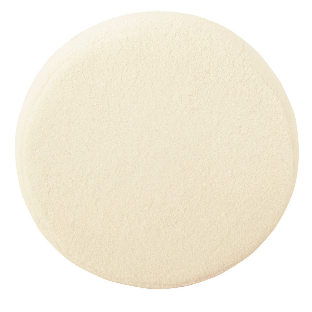 Zac Round Ottoman Footstool, Black Metal, Cream Faux Sheepskin 18 Inch -BM334414
