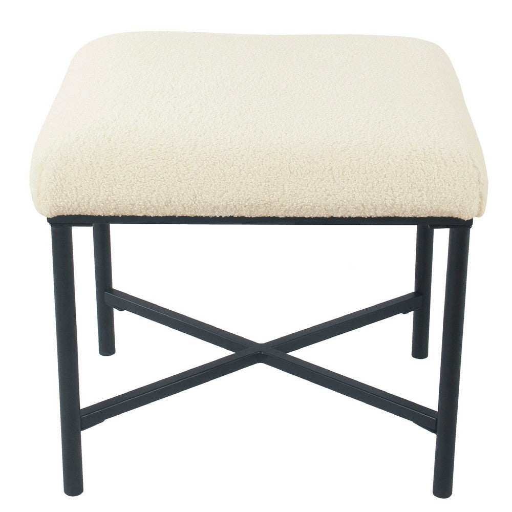 Zac Square Ottoman Footstool, Black, Cream Faux Sheepskin 19 Inch -BM334415