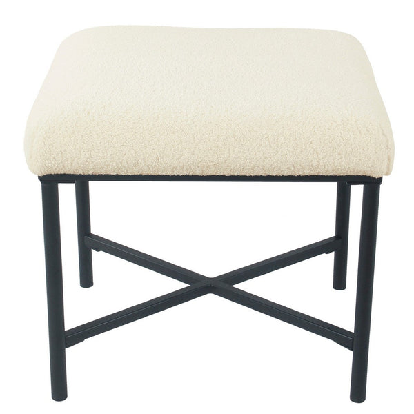 Zac Square Ottoman Footstool, Black, Cream Faux Sheepskin 19 Inch -BM334415