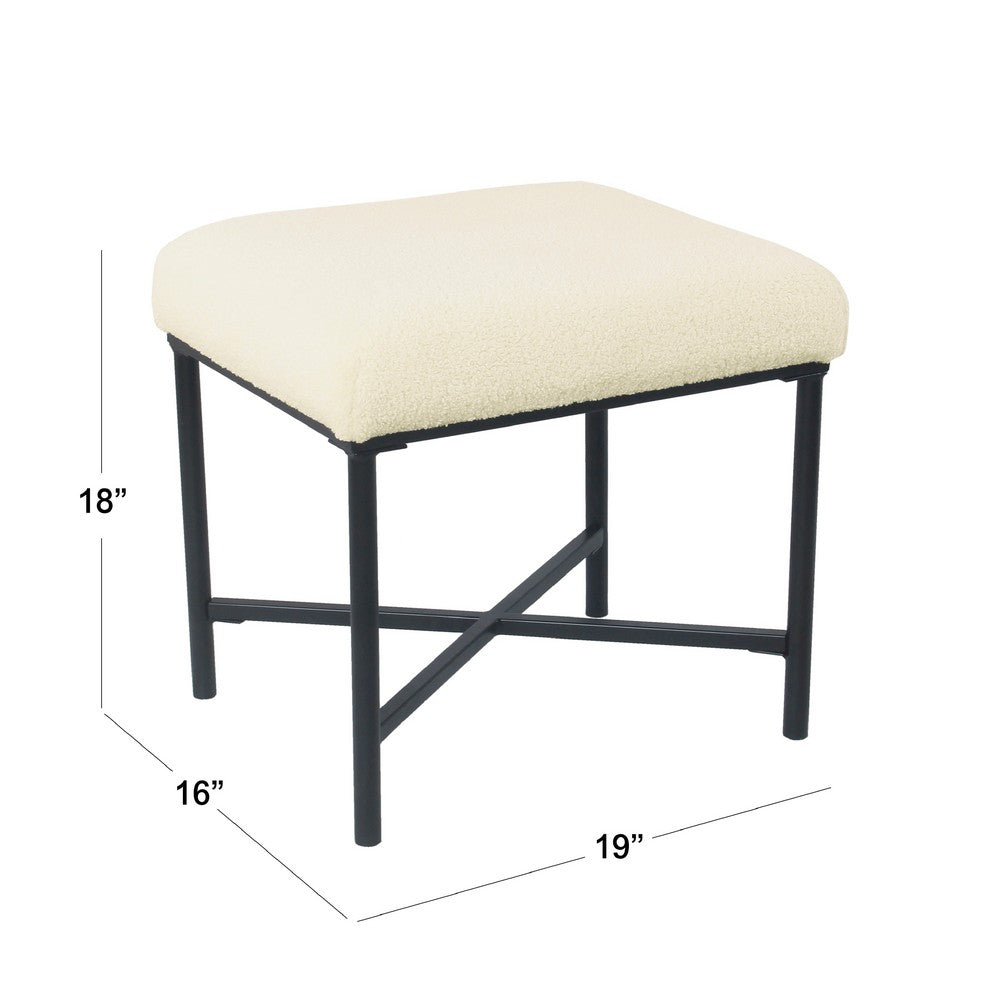 Zac Square Ottoman Footstool, Black, Cream Faux Sheepskin 19 Inch -BM334415