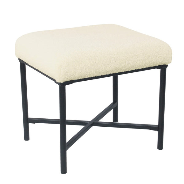Zac Square Ottoman Footstool, Black, Cream Faux Sheepskin 19 Inch -BM334415