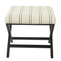 Square Ottoman Footstool, Black Metal, White Striped Polyester 20 Inch -BM334416