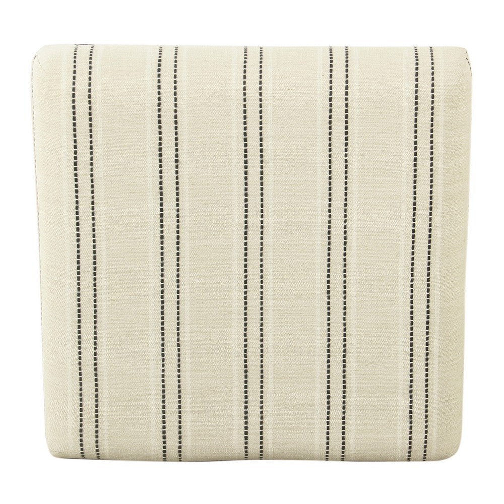 Square Ottoman Footstool, Black Metal, White Striped Polyester 20 Inch -BM334416