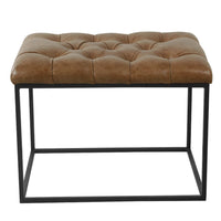 Ottoman Footstool, Black Metal, Brown Tufted Faux Leather 22 Inch -BM334417