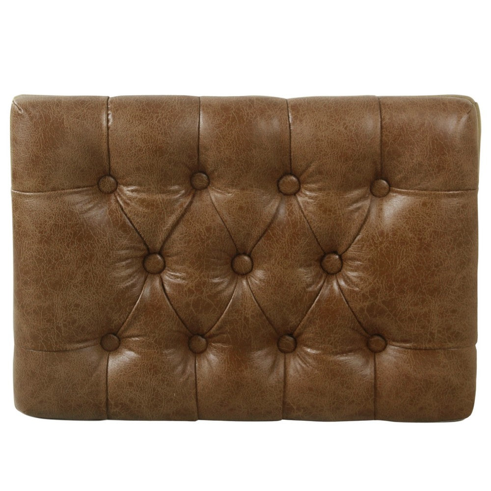 Ottoman Footstool, Black Metal, Brown Tufted Faux Leather 22 Inch -BM334417