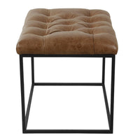 Ottoman Footstool, Black Metal, Brown Tufted Faux Leather 22 Inch -BM334417