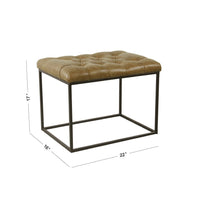 Ottoman Footstool, Black Metal, Brown Tufted Faux Leather 22 Inch -BM334417